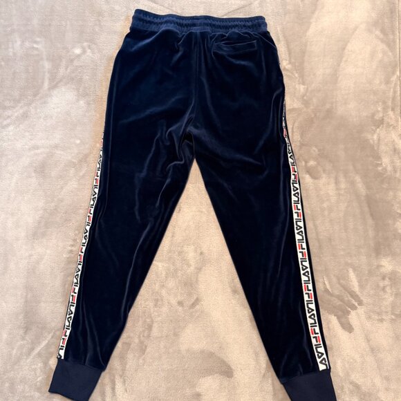 FILA Velour Track Suit Set Navy Blue Logo Tape Hoodie Joggers L/M - Picture 8 of 16
